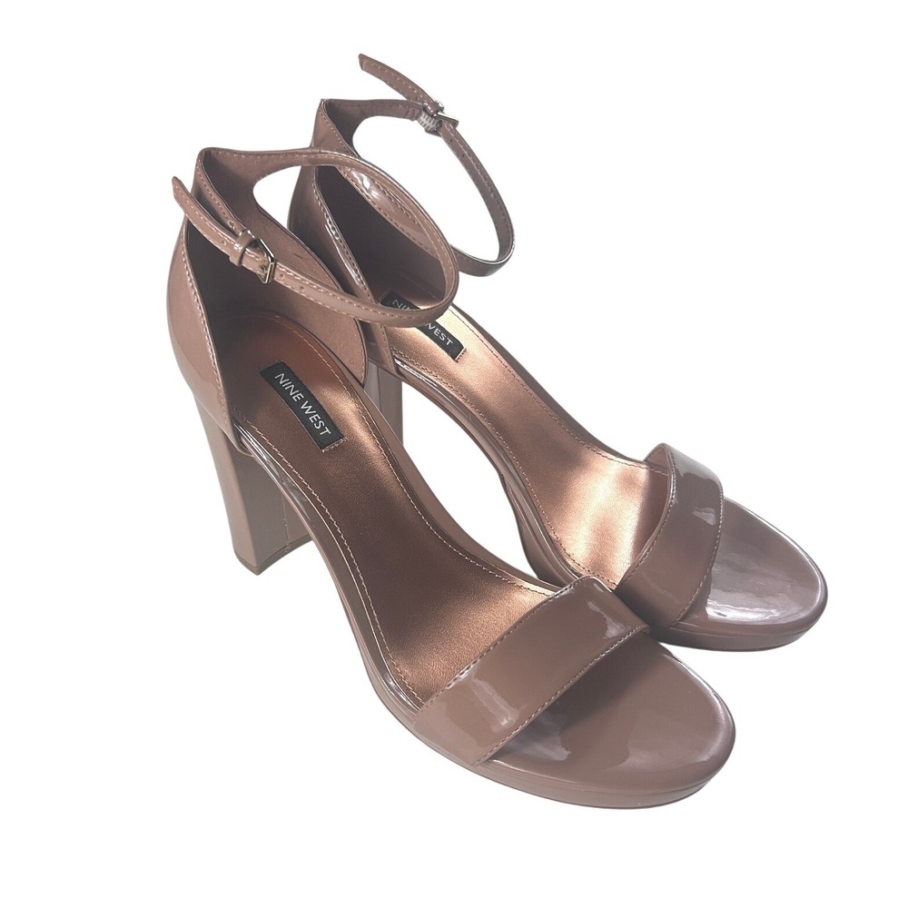Nine West Elope3 Medium Natural Ankle Strap Block Heel Dress Sandals 11M NEW